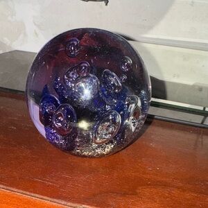 Elegant Blue and Purple Glass Sphere with Bubble Accents